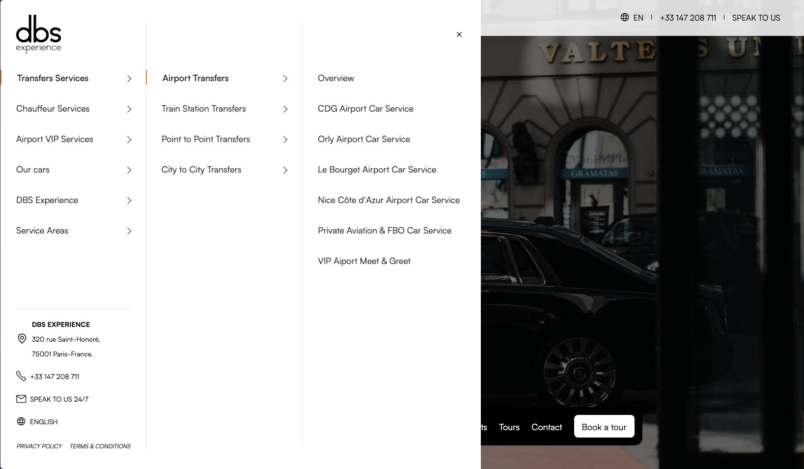 Menu off-canvas ouvert